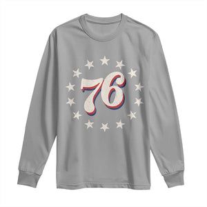 Patriotic Retro 76 American Flag Stars Circle Long Sleeve Shirt 1976 Milestone Birthday Graphic TS02 Sport Gray Print Your Wear