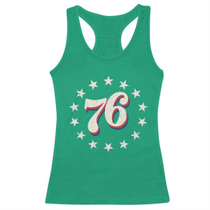Patriotic Retro 76 American Flag Stars Circle Racerback Tank Top 1976 Milestone Birthday Graphic TS02 Irish Green Print Your Wear