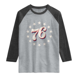 Patriotic Retro 76 American Flag Stars Circle Raglan Shirt 1976 Milestone Birthday Graphic