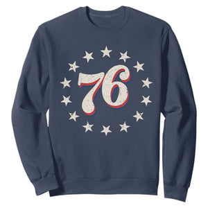 Patriotic Retro 76 American Flag Stars Circle Sweatshirt 1976 Milestone Birthday Graphic