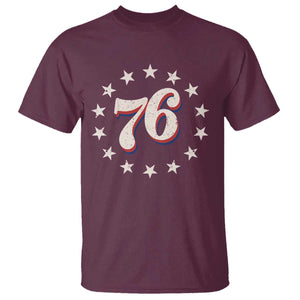 Patriotic Retro 76 American Flag Stars Circle T Shirt 1976 Milestone Birthday Graphic TS02 Maroon Print Your Wear
