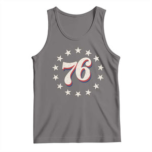 Patriotic Retro 76 American Flag Stars Circle Tank Top 1976 Milestone Birthday Graphic TS02 Deep Heather Print Your Wear