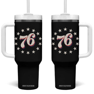 Patriotic Retro 76 American Flag Stars Circle Tumbler With Handle 1976 Milestone Birthday Graphic TS02 One Size: 40 oz Black Print Your Wear