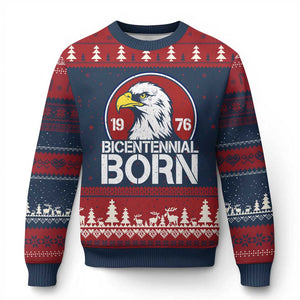 Patriotic Bicentennial Born 1976 Ugly Christmas Sweater American Bald Eagle 50th Birthday TS02 Navy Red Print Your Wear