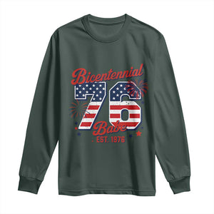 Retro Bicentennial Babe Est 1976 Long Sleeve Shirt 4th of July 50th Birthday Gift TS02 Dark Forest Green Print Your Wear