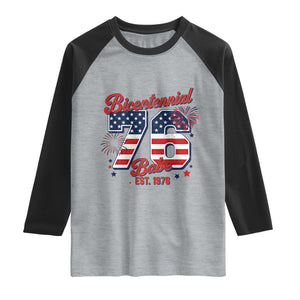 Retro Bicentennial Babe Est 1976 Raglan Shirt 4th of July 50th Birthday Gift TS02 Heather Gray Black Print Your Wear