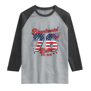 Retro Bicentennial Babe Est 1976 Raglan Shirt 4th of July 50th Birthday Gift TS02 Heather Gray Heather Charcoal Print Your Wear