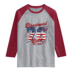 Retro Bicentennial Babe Est 1976 Raglan Shirt 4th of July 50th Birthday Gift TS02 Heather Gray Heather Red Print Your Wear