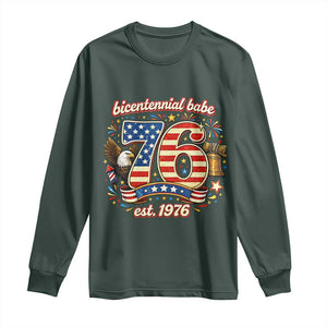 Patriotic Bicentennial Babe Est 1976 Long Sleeve Shirt Eagle Fireworks 50th Birthday TS02 Dark Forest Green Print Your Wear