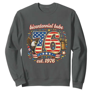 Patriotic Bicentennial Babe Est 1976 Sweatshirt Eagle Fireworks 50th Birthday TS02 Dark Heather Print Your Wear