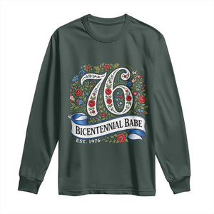 Vintage Floral Bicentennial Babe Est 1976 Long Sleeve Shirt Elegant 50th Birthday TS02 Dark Forest Green Print Your Wear