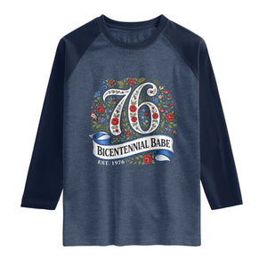 Vintage Floral Bicentennial Babe Est 1976 Raglan Shirt Elegant 50th Birthday TS02 Heather Denim Navy Print Your Wear