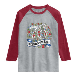 Vintage Floral Bicentennial Babe Est 1976 Raglan Shirt Elegant 50th Birthday TS02 Heather Gray Heather Red Print Your Wear