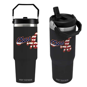 Patriotic Class of 76 Retro American Flag Script Flip Straw Tumbler Graduation Birthday Milestone TS02 One Size: 30 oz Black Print Your Wear