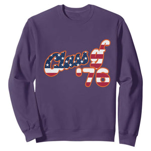 Patriotic Class of 76 Retro American Flag Script Sweatshirt Graduation Birthday Milestone TS02 Purple Print Your Wear