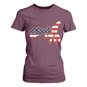 Patriotic Class of 76 Retro American Flag Script T Shirt For Women Graduation Birthday Milestone TS02 Maroon Print Your Wear