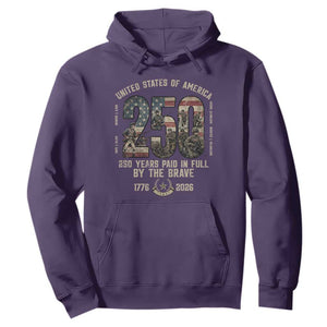 America 250 Years Paid In Full By The Brave Hoodie Patriotic Military Remembrance USA Semiquincentennial TS02 Purple Print Your Wear
