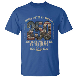 America 250 Years Paid In Full By The Brave T Shirt Patriotic Military Remembrance USA Semiquincentennial TS02 Royal Blue Print Your Wear