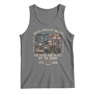 America 250 Years Paid In Full By The Brave Tank Top Patriotic Military Remembrance USA Semiquincentennial TS02 Black Heather Print Your Wear