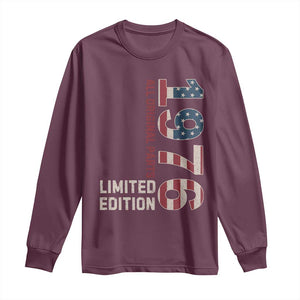 Vintage 1976 All Original Parts Long Sleeve Shirt Patriotic US Flag 50th Birthday Gift TS02 Maroon Print Your Wear