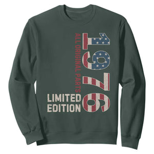 Vintage 1976 All Original Parts Sweatshirt Patriotic US Flag 50th Birthday Gift TS02 Dark Forest Green Print Your Wear