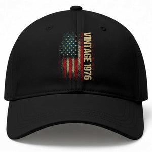 Vintage 1976 Distressed American Flag Baseball Cap Patriotic 50th Birthday Graphic TS02 Print Your Wear