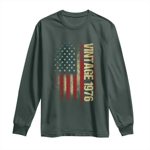 Vintage 1976 Distressed American Flag Long Sleeve Shirt Patriotic 50th Birthday Graphic TS02 Dark Forest Green Print Your Wear