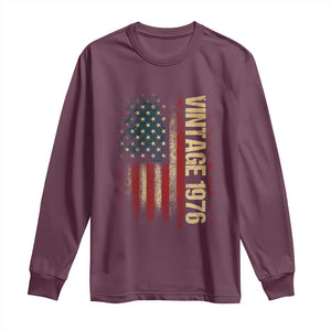 Vintage 1976 Distressed American Flag Long Sleeve Shirt Patriotic 50th Birthday Graphic TS02 Maroon Print Your Wear