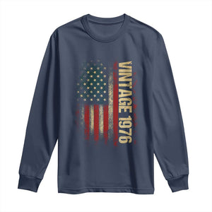 Vintage 1976 Distressed American Flag Long Sleeve Shirt Patriotic 50th Birthday Graphic TS02 Navy Print Your Wear