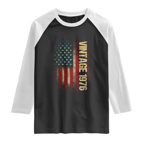 Vintage 1976 Distressed American Flag Raglan Shirt Patriotic 50th Birthday Graphic