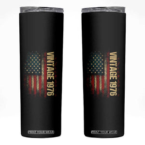 Vintage 1976 Distressed American Flag Skinny Tumbler Patriotic 50th Birthday Graphic TS02 Black Print Your Wear