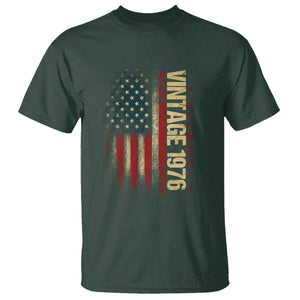 Vintage 1976 Distressed American Flag T Shirt Patriotic 50th Birthday Graphic TS02 Dark Forest Green Print Your Wear