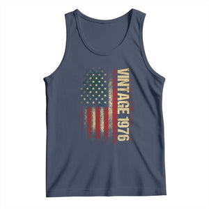 Vintage 1976 Distressed American Flag Tank Top Patriotic 50th Birthday Graphic TS02 Navy Print Your Wear