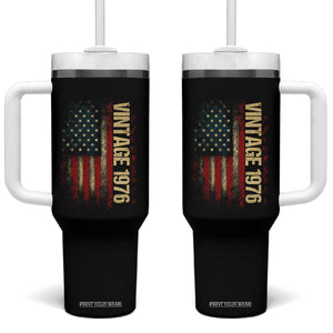 Vintage 1976 Distressed American Flag Tumbler With Handle Patriotic 50th Birthday Graphic TS02 One Size: 40 oz Black Print Your Wear