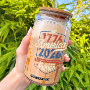 America 250th Anniversary 1776 to 2026 Glass Can Land Of The Free Patriotic Gift