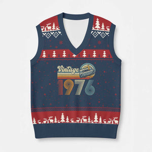 Vintage Sunset 1976 Retro Cassette V-Neck Knit Sweater Vest Mechanical Dial Tech Nostalgia 50th Birthday TS02 Navy Red Print Your Wear
