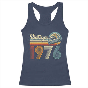 Vintage Sunset 1976 Retro Cassette Racerback Tank Top Mechanical Dial Tech Nostalgia 50th Birthday
