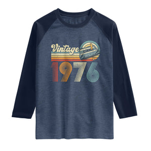 Vintage Sunset 1976 Retro Cassette Raglan Shirt Mechanical Dial Tech Nostalgia 50th Birthday