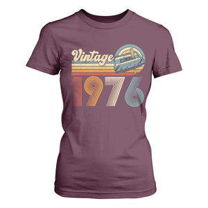 Vintage Sunset 1976 Retro Cassette T Shirt For Women Mechanical Dial Tech Nostalgia 50th Birthday TS02 Maroon Print Your Wear