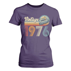 Vintage Sunset 1976 Retro Cassette T Shirt For Women Mechanical Dial Tech Nostalgia 50th Birthday TS02 Purple Print Your Wear