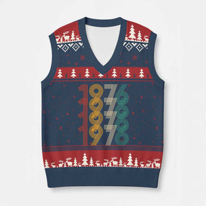 Retro 1976 Multi Line Neon Pop Typography V-Neck Knit Sweater Vest Vintage 50th Birthday Gift TS02 Navy Red Print Your Wear
