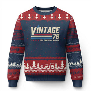 Vintage 76 All Original Parts Ugly Christmas Sweater Retro Stripe Patriotic 50th Birthday TS02 Navy Red Print Your Wear