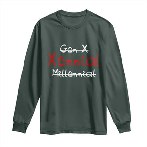 Gen X Xennial Millennial Long Sleeve Shirt Micro Generation Retro Typography Graphic TS02 Dark Forest Green Print Your Wear