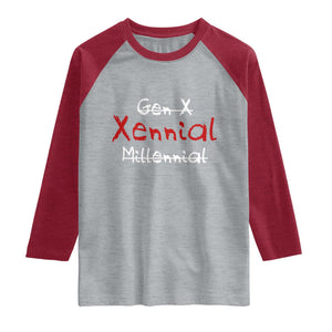 Gen X Xennial Millennial Raglan Shirt Micro Generation Retro Typography Graphic TS02 Heather Gray Heather Red Print Your Wear