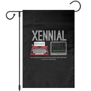Xennial Typewriter and Computer Screen Garden Flag Analog Childhood Digital Adulthood