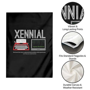 Xennial Typewriter and Computer Screen Garden Flag Analog Childhood Digital Adulthood