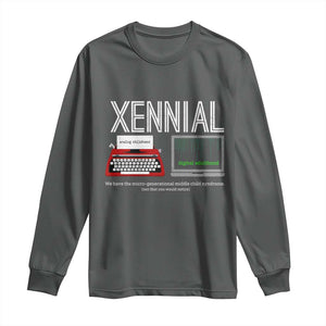 Xennial Typewriter and Computer Screen Long Sleeve Shirt Analog Childhood Digital Adulthood TS02 Dark Heather Print Your Wear