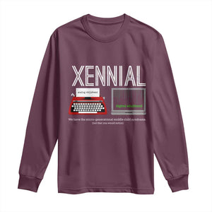 Xennial Typewriter and Computer Screen Long Sleeve Shirt Analog Childhood Digital Adulthood TS02 Maroon Print Your Wear