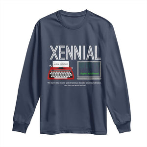 Xennial Typewriter and Computer Screen Long Sleeve Shirt Analog Childhood Digital Adulthood TS02 Navy Print Your Wear