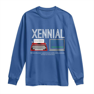 Xennial Typewriter and Computer Screen Long Sleeve Shirt Analog Childhood Digital Adulthood TS02 Royal Blue Print Your Wear
